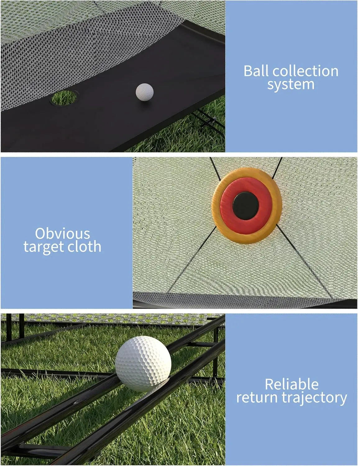 10x8ft Golf Hitting Practice Net with Dual Side Net Barriers, Heavy Duty Steel Frame, Practice Mat, Targets & Automatic Ball Return for Backyard Driving, Chipping, Swing Training Indoor & Outdoor