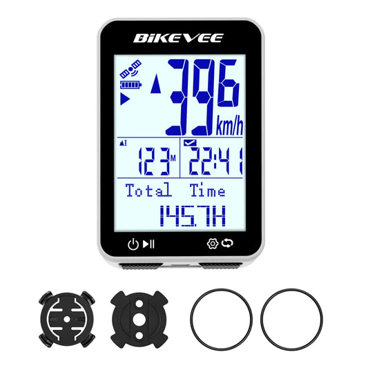 BIKEVEE Outdoor Fitness Sports Multi-Language USB-C Rechargeable GPS Wireless Bike Computer with Auto Backlighted Stand MPH KM/H Waterproof Bicycle Speedometer Odometer Stopwatch Tracker Multi-Language
