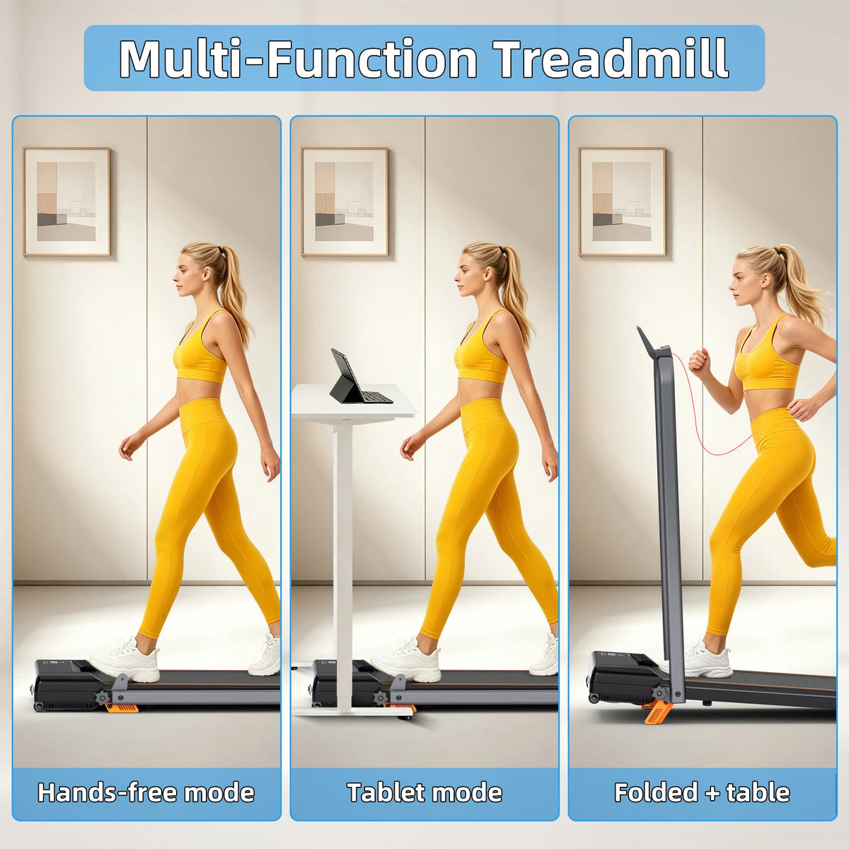 Folding Treadmill 12 % Incline 3.0HP Quiet Motor Under 45Db 330LBS Capacity 5 Layer Shock Absorb Belt 12 Workout Modes Heart Rate Monitoring Speaker Tablet Stand Space Saving Home Fitness Equipment