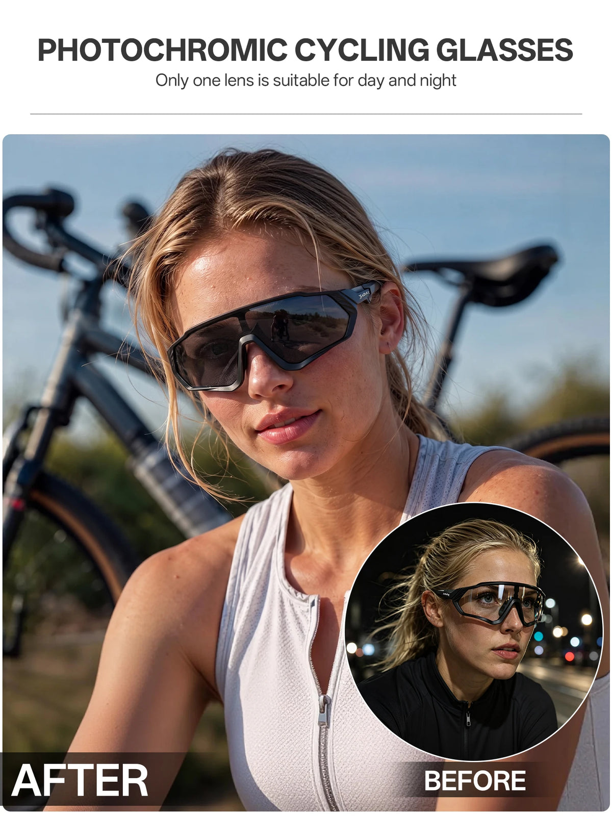 KAPVOE Photochromic Cycling Glasses Clear Mountain Bike Sunglasses Men Women Transition Sports Glsses for MTB Bicycle Riding Running Triathlon Pickleball