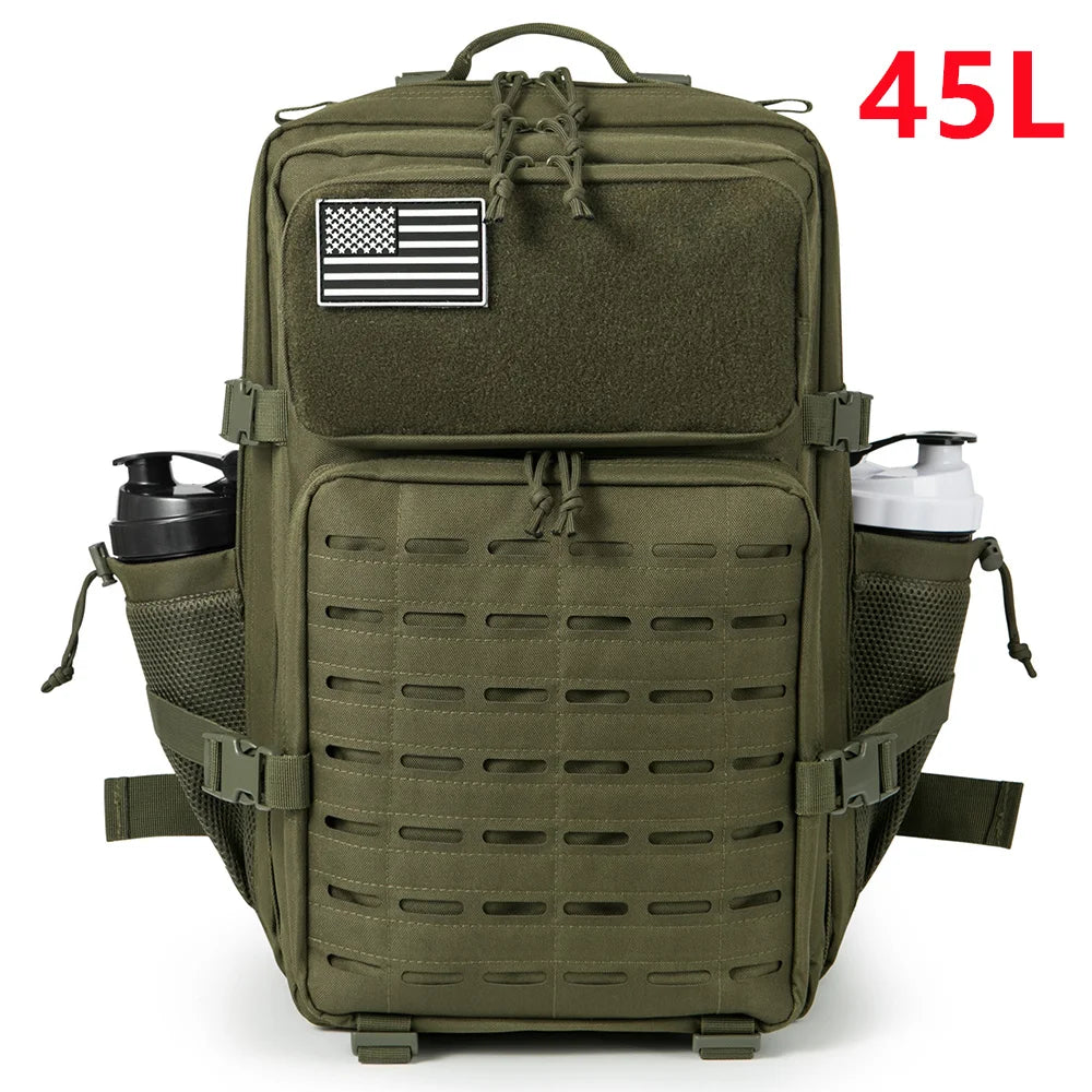 45L Large Capacity Tactical Gym Fitness Backpack For Men With MOLLE Webbing System Dual Cup Holders Outdoor Survival Hiking Camping Rucksack For Wilderness Trip Travel Daily Work Commute Outdoor Camping Activities Gear Storag