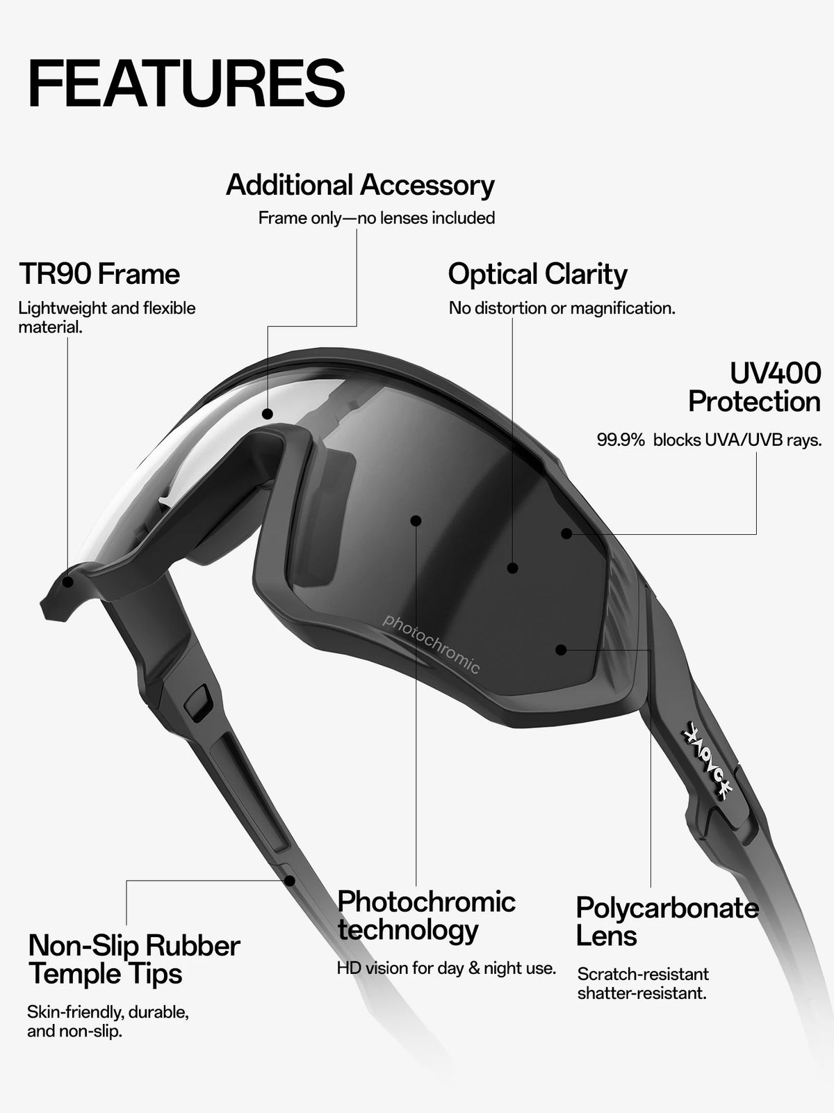 KAPVOE Photochromic Cycling Glasses Clear Mountain Bike Sunglasses Men Women Transition Sports Glsses for MTB Bicycle Riding Running Triathlon Pickleball