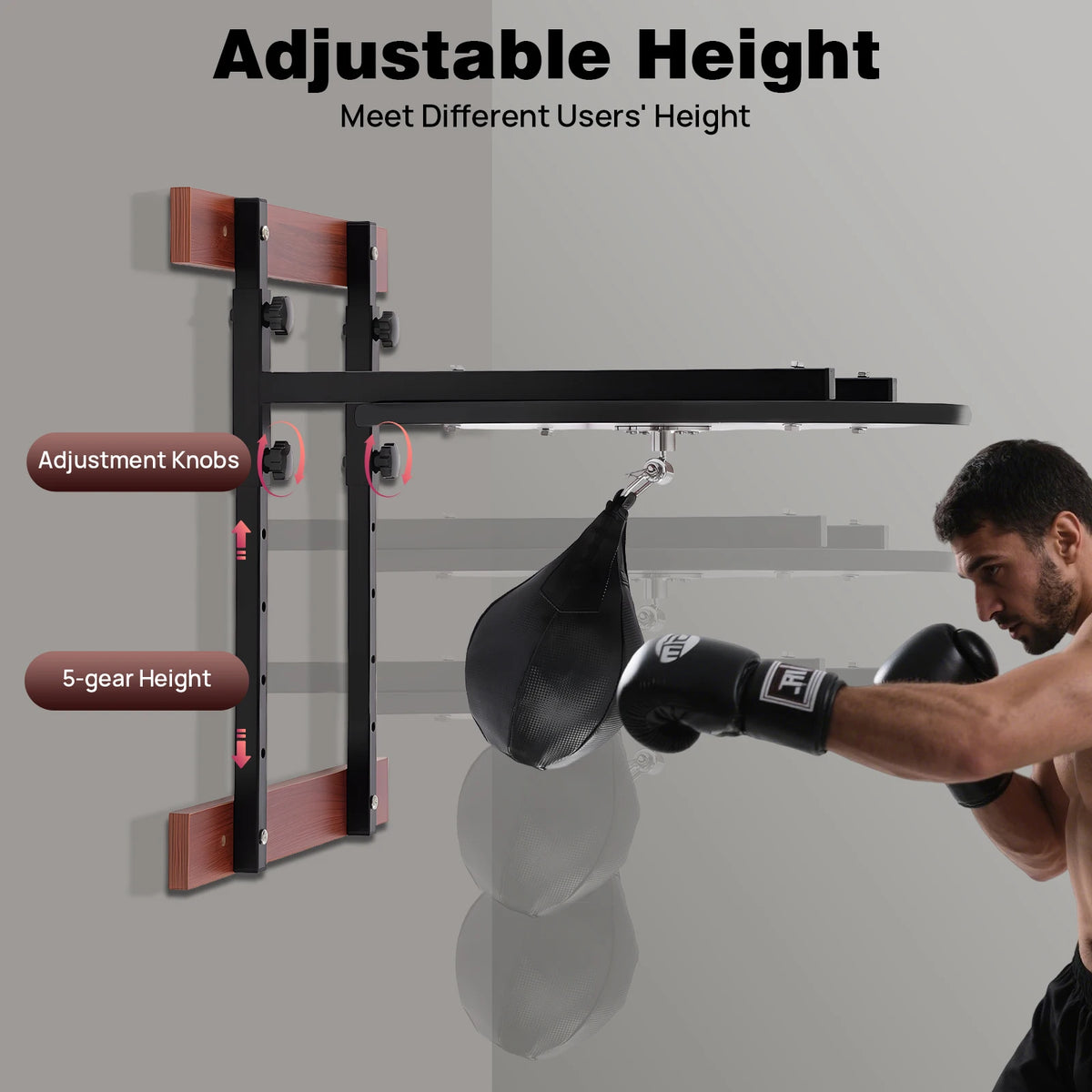 Professional Wall Mounted Speed Bag Platform Kit 360° Swivel Boxing Training Set Adjustable Height 5 Gears Heavy Duty Steel PU Punching Bag for Home Gym