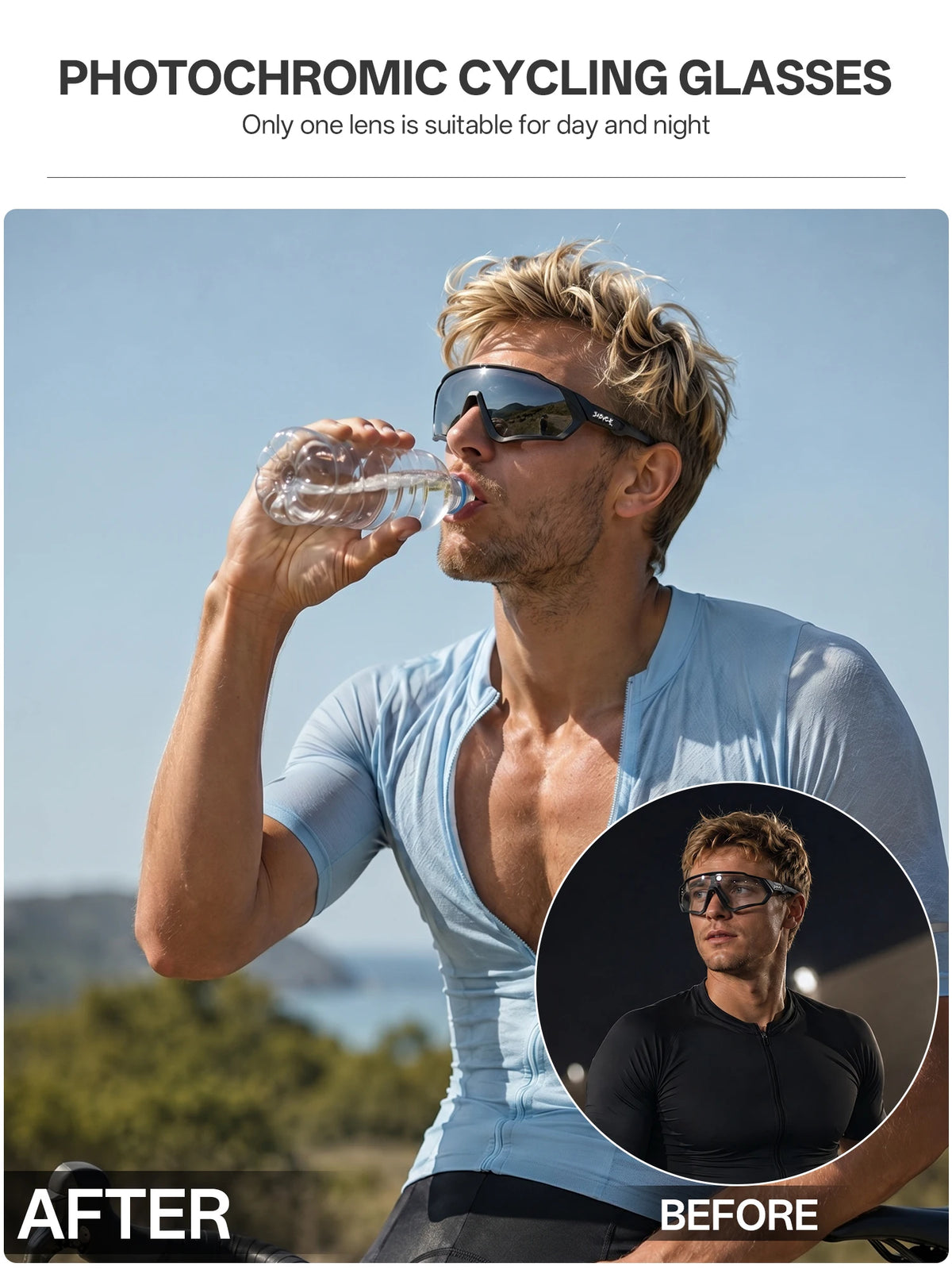 KAPVOE Photochromic Cycling Glasses Clear Mountain Bike Sunglasses Men Women Transition Sports Glsses for MTB Bicycle Riding Running Triathlon Pickleball
