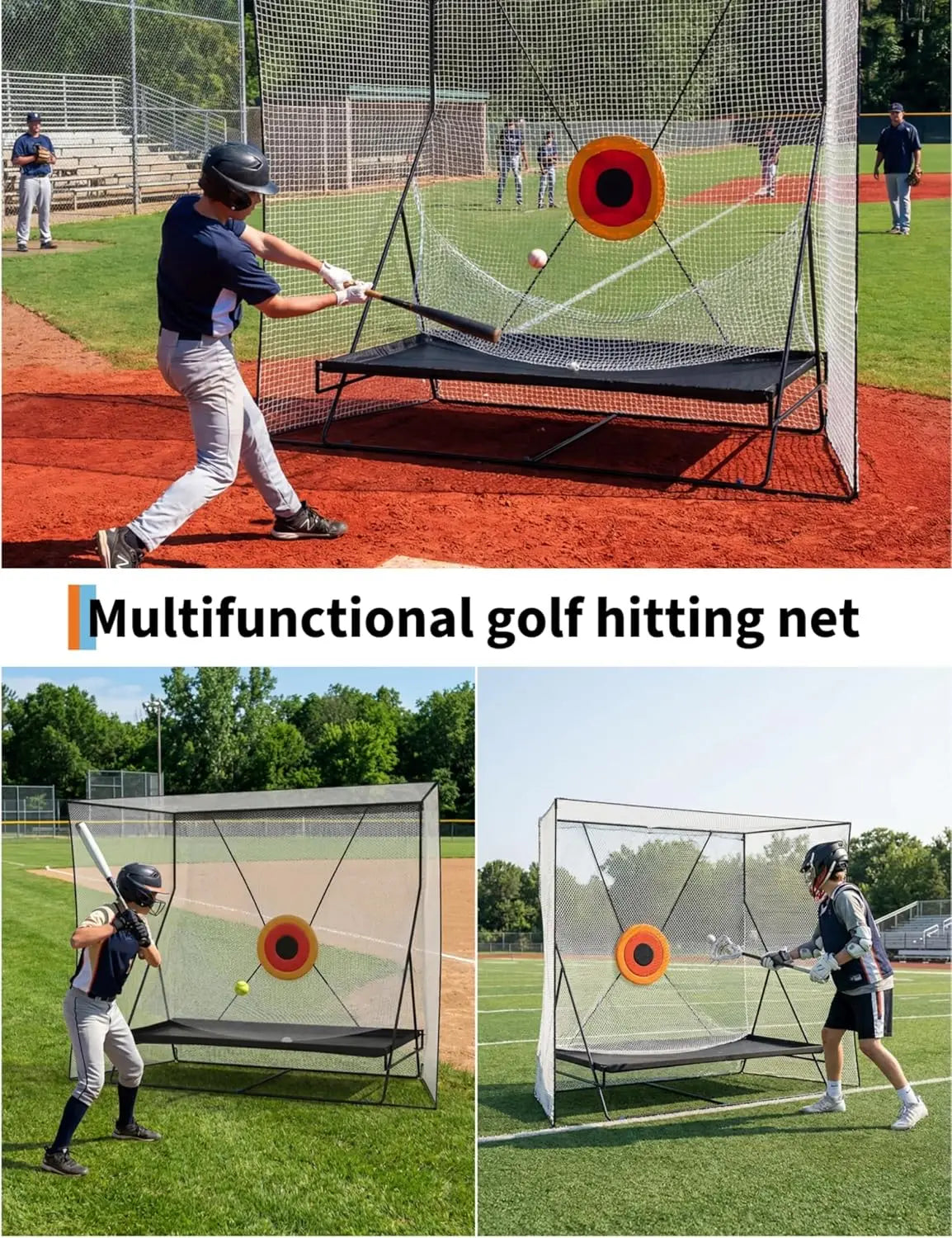 10x8ft Golf Hitting Practice Net with Dual Side Net Barriers, Heavy Duty Steel Frame, Practice Mat, Targets & Automatic Ball Return for Backyard Driving, Chipping, Swing Training Indoor & Outdoor