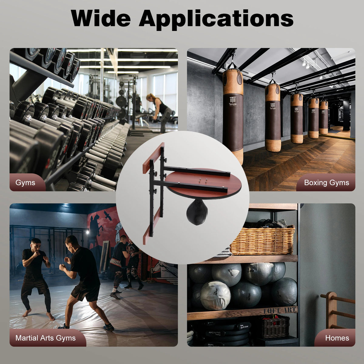 Professional Wall Mounted Speed Bag Platform Kit 360° Swivel Boxing Training Set Adjustable Height 5 Gears Heavy Duty Steel PU Punching Bag for Home Gym