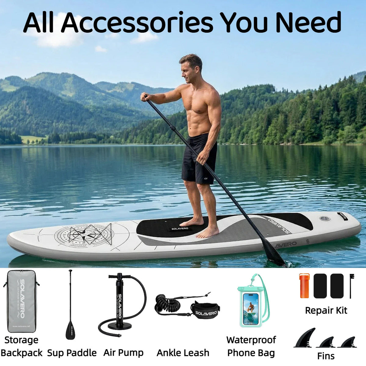 NEBMAAX Inflatable SUP Board Complete with A Full Set of SUP Accessories, Featuring Three Removable Tail Fins and A Non-slip Deck for Adults. Available in A Wide Variety of Patterns and Designs,Suitable for A Range of Water S