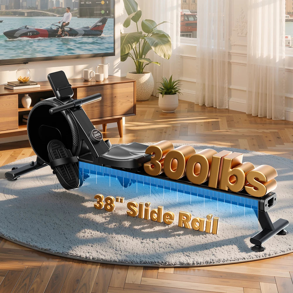 Home Rowing Machine 32Level Adjustable Resistance 300LBS Trainer Row Machine LED Monitor Tablet Holder Bluetooth Fitness Machine