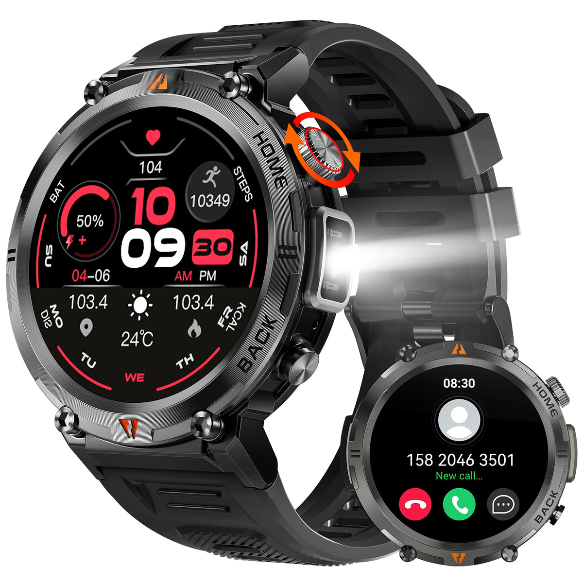 LaNikar KE3 Black Bluetooth Call Smart Watch Men Full Touch Screen Health Monitor With Flashlight Men SmartWatch For ios  Androi