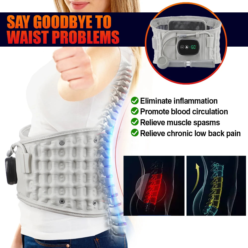 Cordless Electric Red Light Heated Waist Massager Inflatable Lumbar Protect Belt Back Airbag Support Vibration Massage Relax