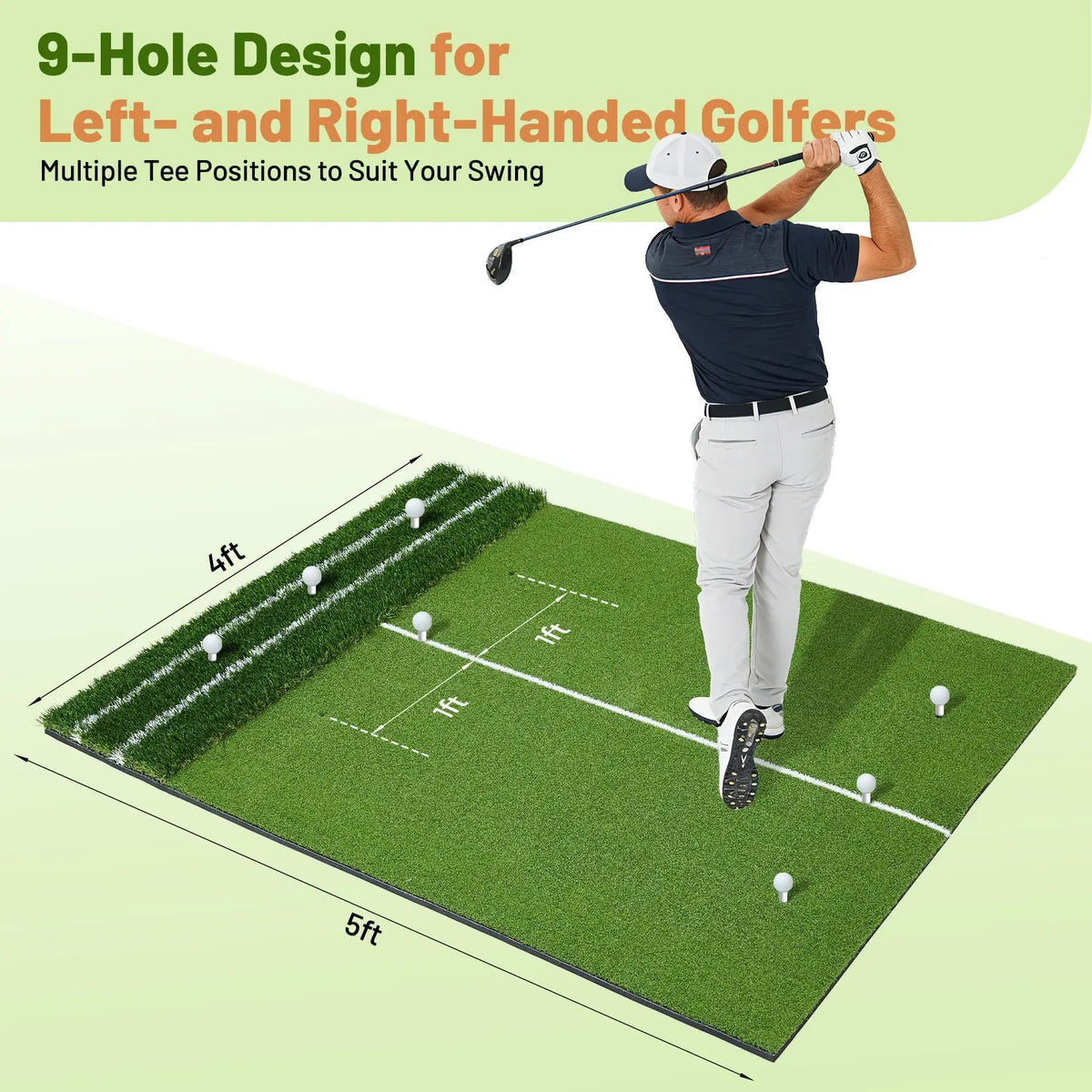 5x4ft Dual Turf Golf Practice Mat With Alignment Lines Indoor Outdoor Golf Hitting Pad Swing Chipping Trainer Backyard