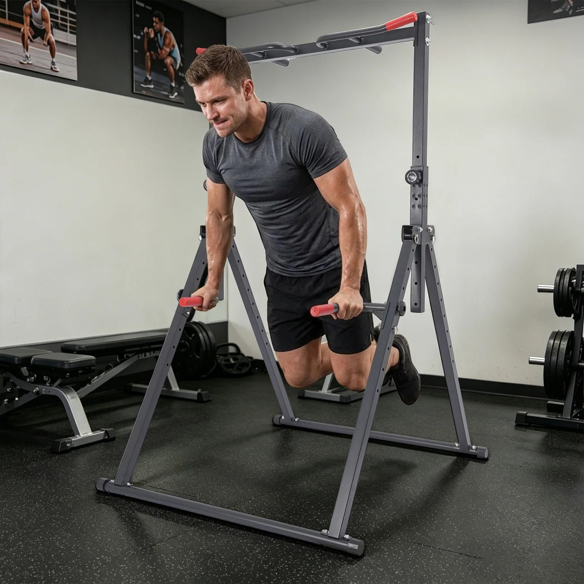 Adjustable Pull Up Station Home Foldable Strength Training Equipment Triangular Horizontal Bar, 200kg Load for Home & Gym